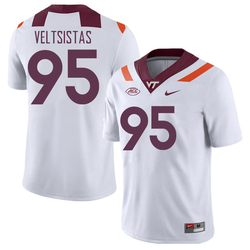 Men #95 Nick Veltsistas Virginia Tech Hokies College Football Jerseys Stitched Sale-White - Click Image to Close